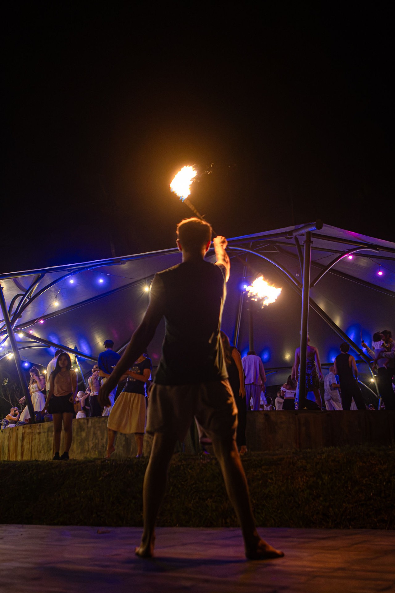 Fire under the shala lights