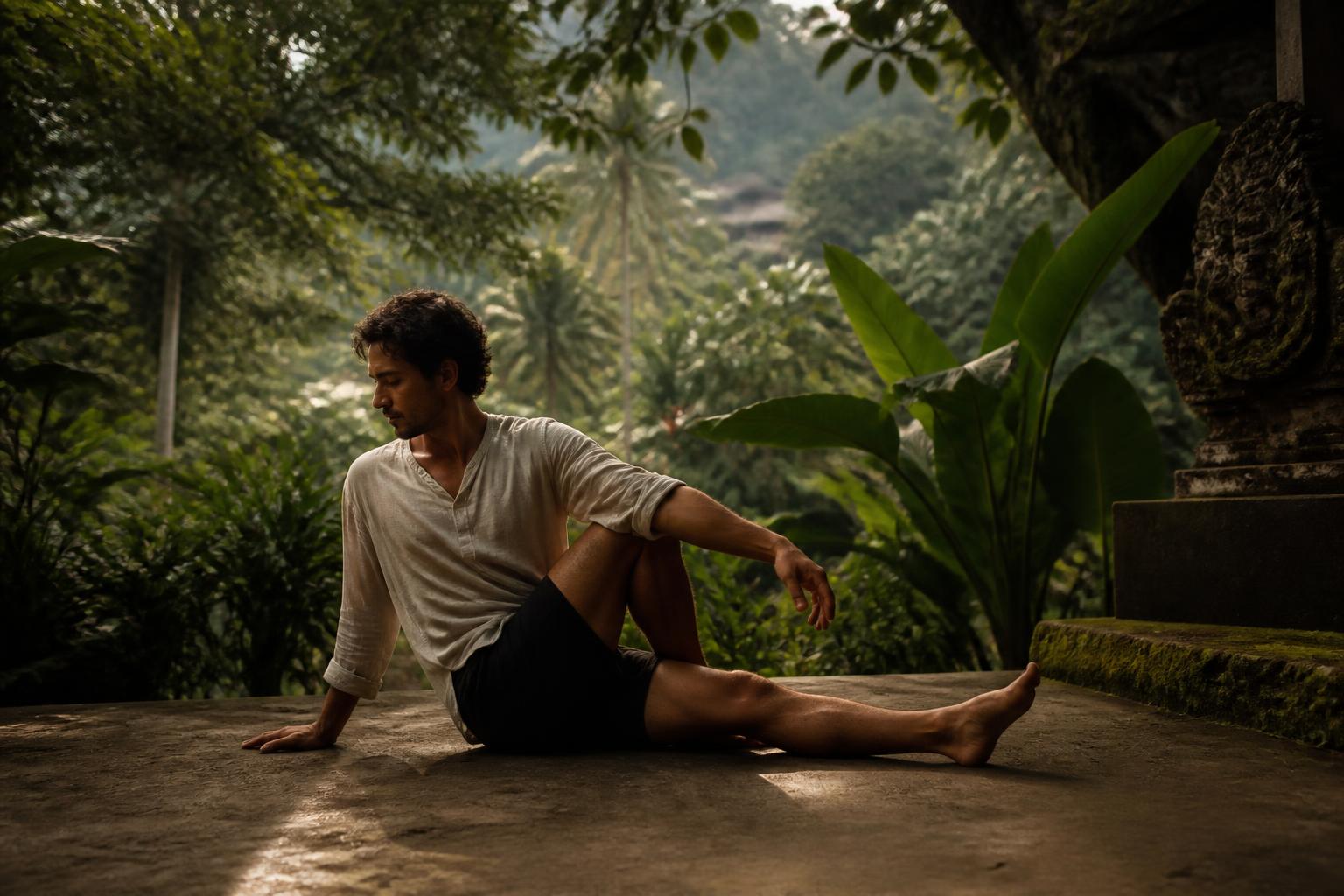 An embodied morning practice in the open air at Samyama, Ubud