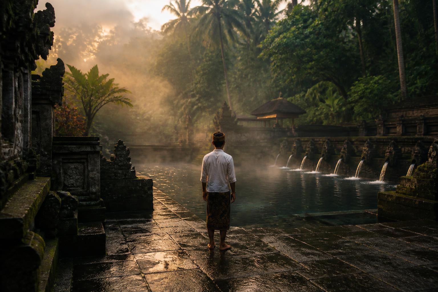 A candlelit water ceremony marking the close of a retreat at Samyama, Ubud