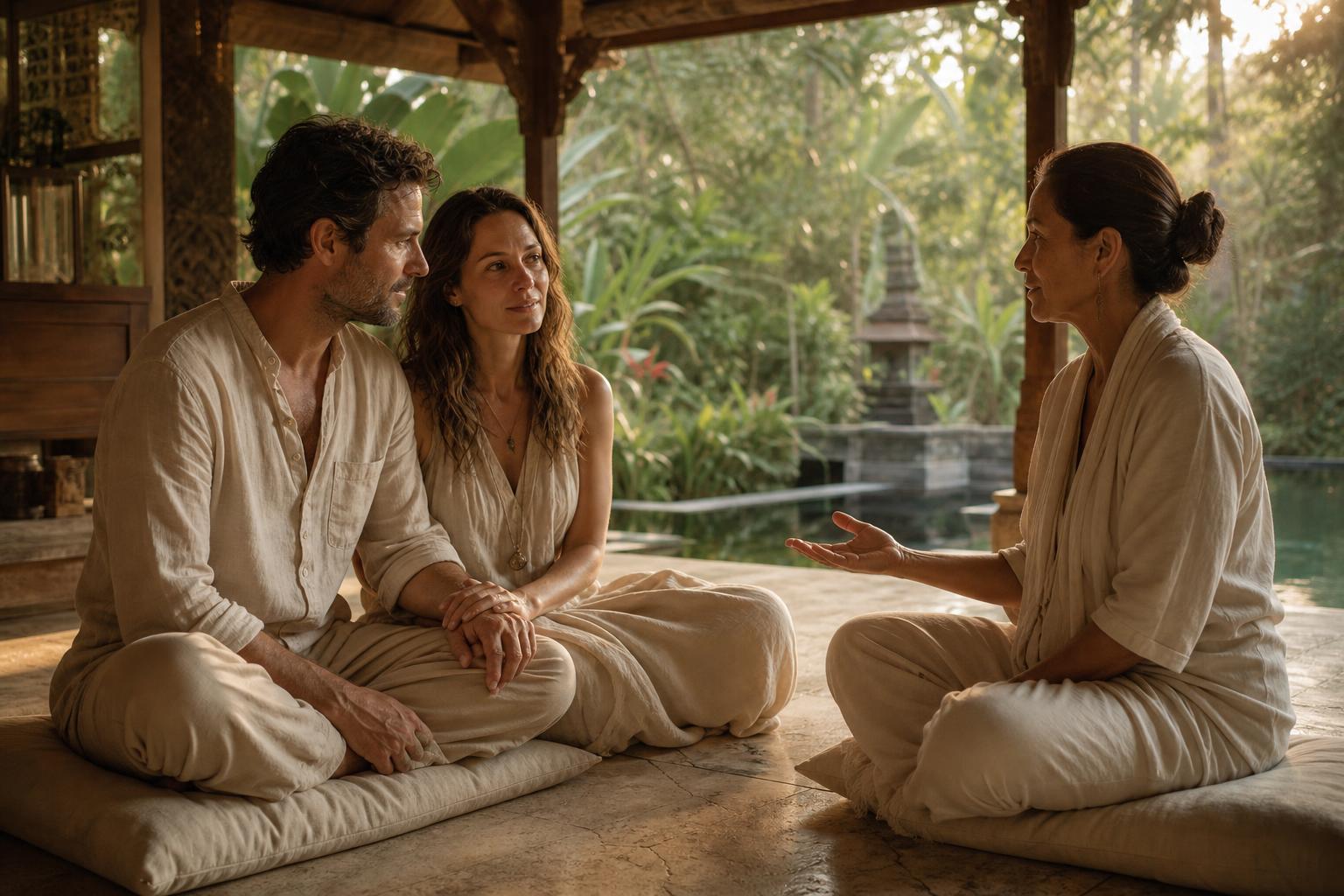 A couple in facilitated private session at Samyama, Ubud