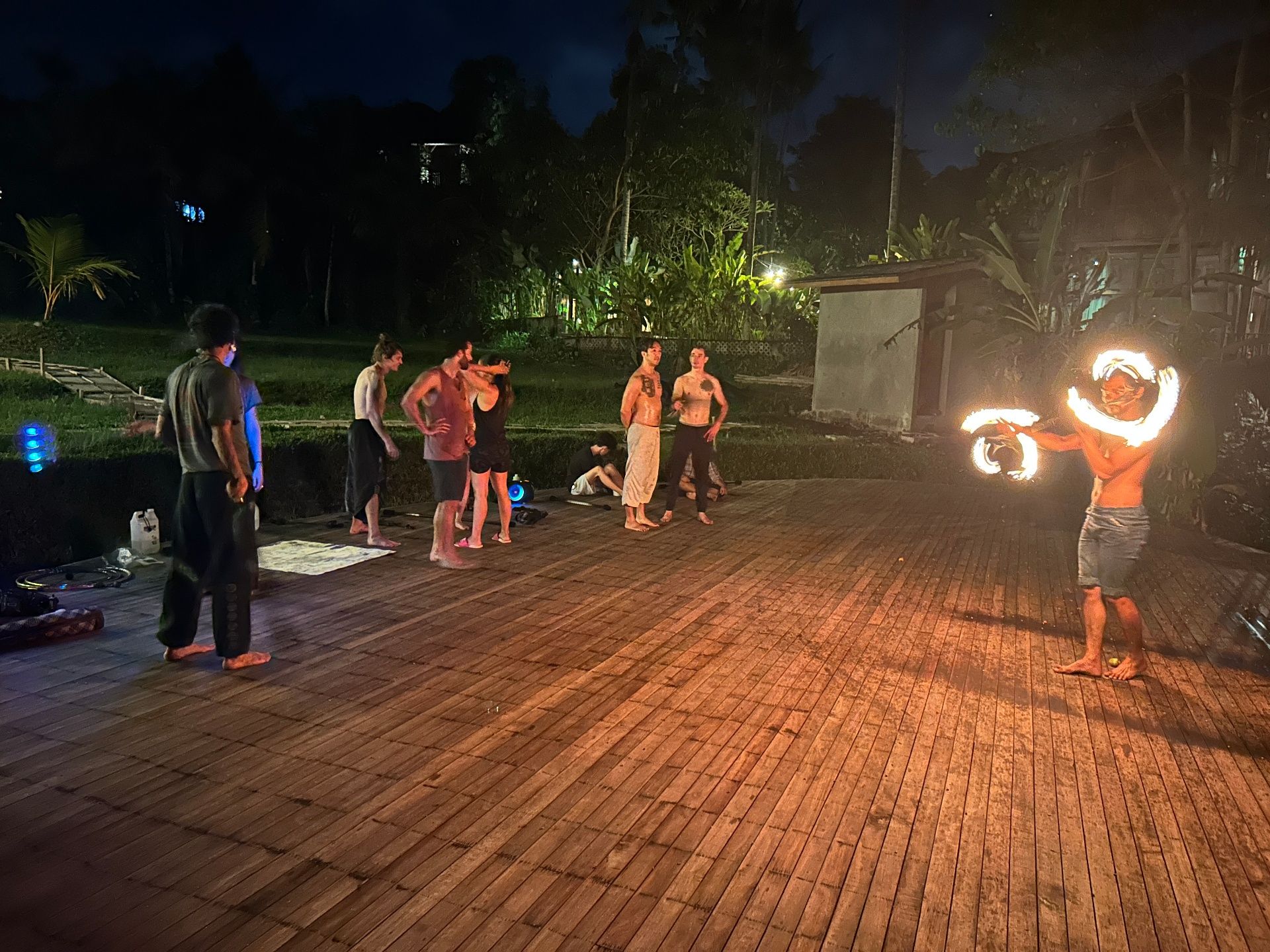 A fire circle in the evening at Samyama, Ubud