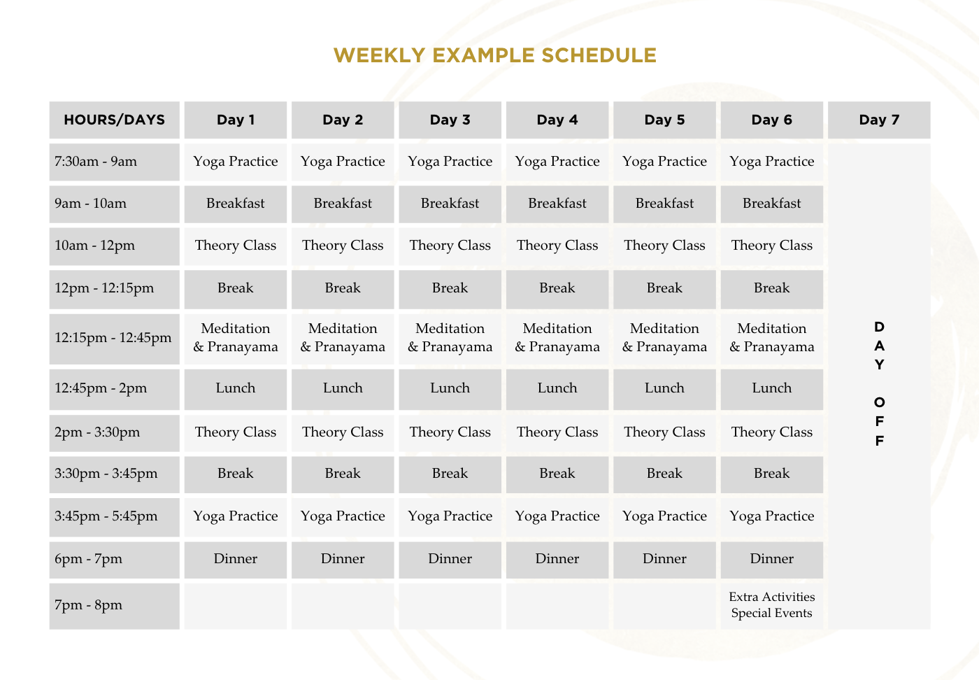 Weekly Example Schedule